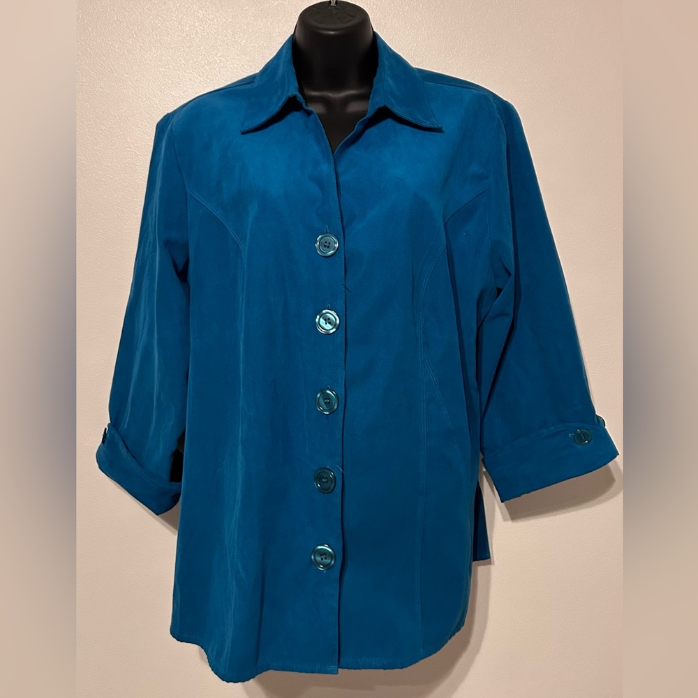Dress Barn Teal Button-Down "Suede" Shirt Size 14-16